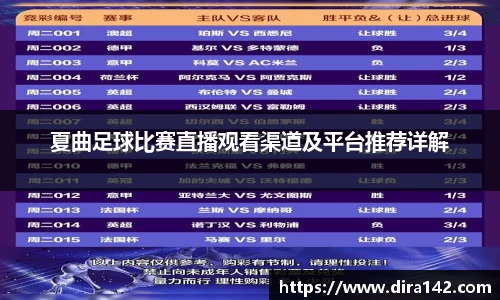 夏曲足球比赛直播观看渠道及平台推荐详解
